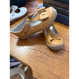 Kids L'amour Brown Leather Bow Buckle Mary Jane Flats Shoes Size 2